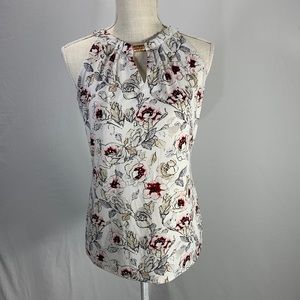 White House Black Market Floral White Sleeveless Choker Blouse Size Small